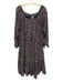 Mirth Size L Navy Blue, Orange, White Cotton & Silk Long puff sleeve Midi Dress Navy Blue, Orange, White / L