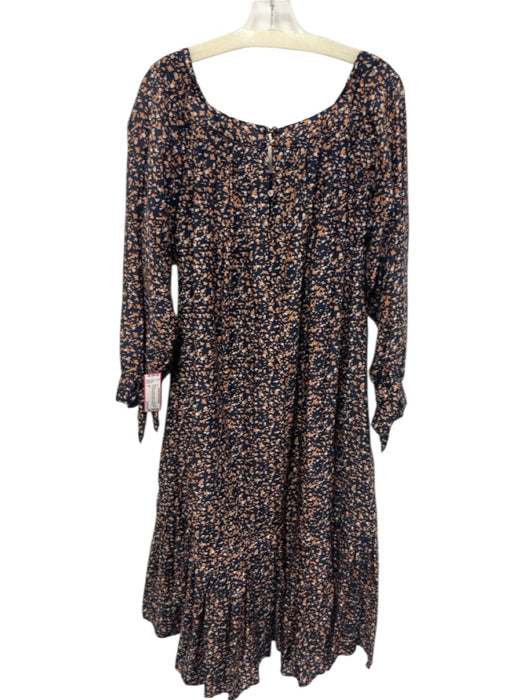 Mirth Size L Navy Blue, Orange, White Cotton & Silk Long puff sleeve Midi Dress Navy Blue, Orange, White / L