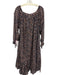 Mirth Size L Navy Blue, Orange, White Cotton & Silk Long puff sleeve Midi Dress Navy Blue, Orange, White / L