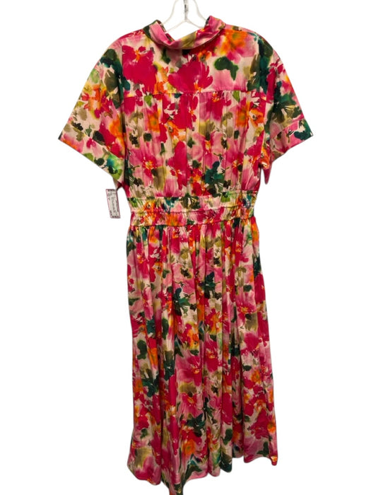 J Crew Size 12 Pink, Green, Orange Cotton Short Sleeve Floral Print Midi Dress Pink, Green, Orange / 12