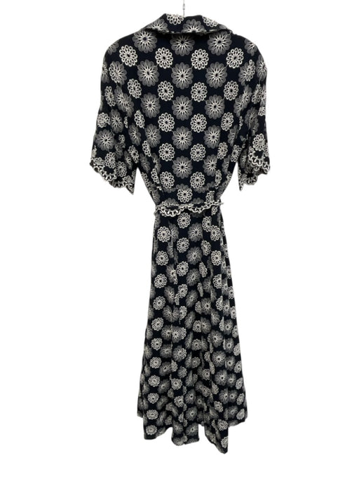 Abbey Glass Size L Navy Blue & White Cotton Short Sleeve Floral Eyelet Dress Navy Blue & White / L