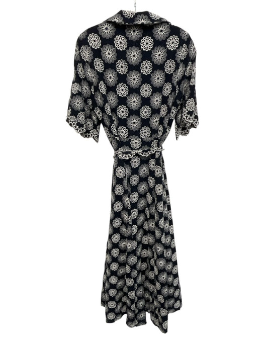 Abbey Glass Size L Navy Blue & White Cotton Short Sleeve Floral Eyelet Dress Navy Blue & White / L