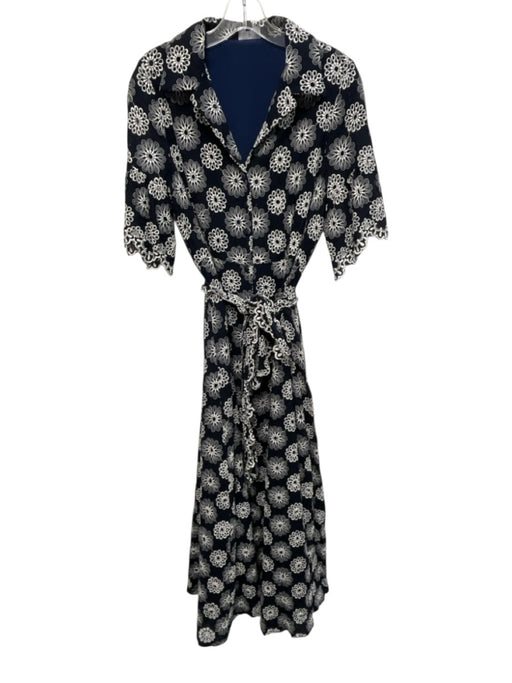Abbey Glass Size L Navy Blue & White Cotton Short Sleeve Floral Eyelet Dress Navy Blue & White / L