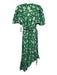Mille Resort & Travel Size L Green & White Cotton Short Sleeve Wrap Midi Dress Green & White / L