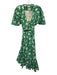 Mille Resort & Travel Size L Green & White Cotton Short Sleeve Wrap Midi Dress Green & White / L