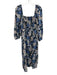 J Crew Size L Navy, Blue, White Linen Long puff sleeve Floral Print Midi Dress Navy, Blue, White / L