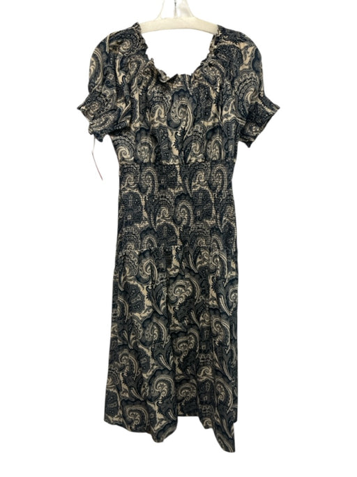 J Crew Collection Size L Navy blue & Cream Cotton Short Puff Sleeve Midi Dress Navy blue & Cream / L