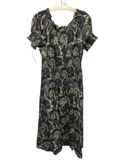 J Crew Collection Size L Navy blue & Cream Cotton Short Puff Sleeve Midi Dress Navy blue & Cream / L
