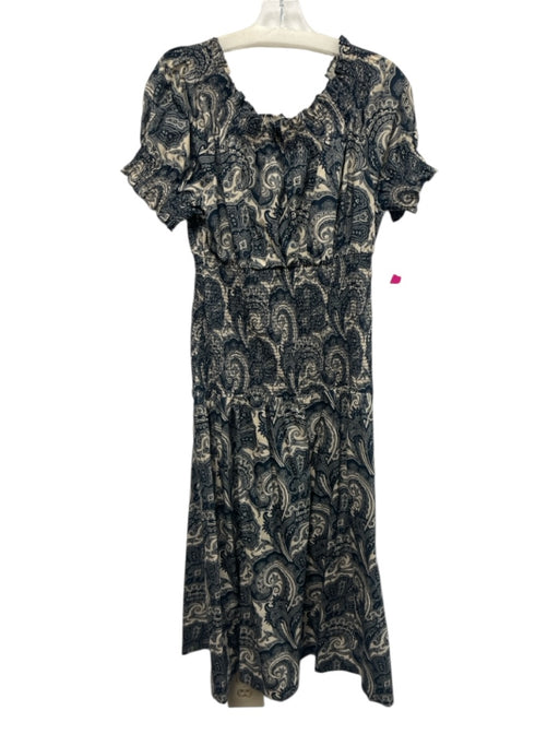 J Crew Collection Size L Navy blue & Cream Cotton Short Puff Sleeve Midi Dress Navy blue & Cream / L