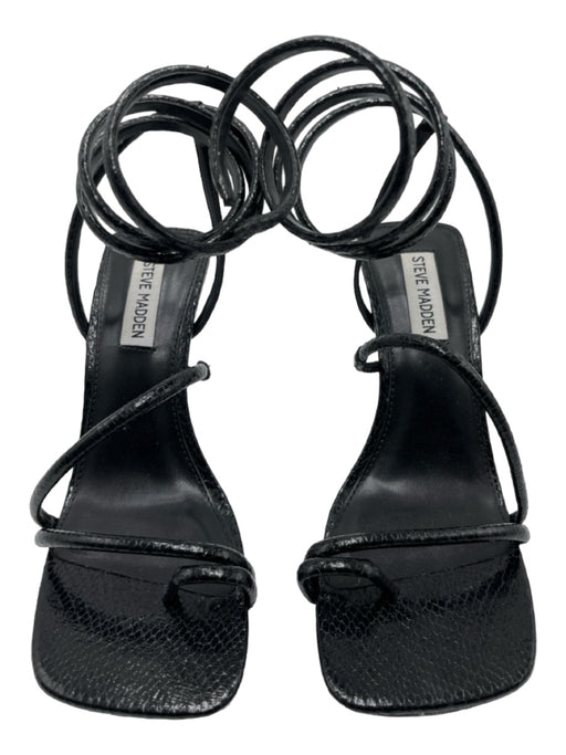 Steve Madden Shoe Size 7.5 Black Snake Embossed toe strap Ankle Coil Midi Pumps Black / 7.5