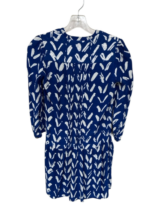Maeve Size XS Blue & White 3/4 Sleeve Buttons Abstract Mini Dress Blue & White / XS
