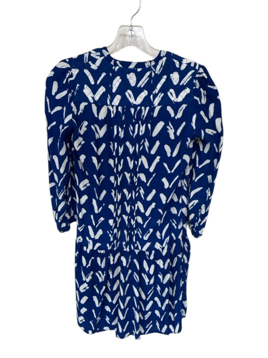 Maeve Size XS Blue & White 3/4 Sleeve Buttons Abstract Mini Dress Blue & White / XS