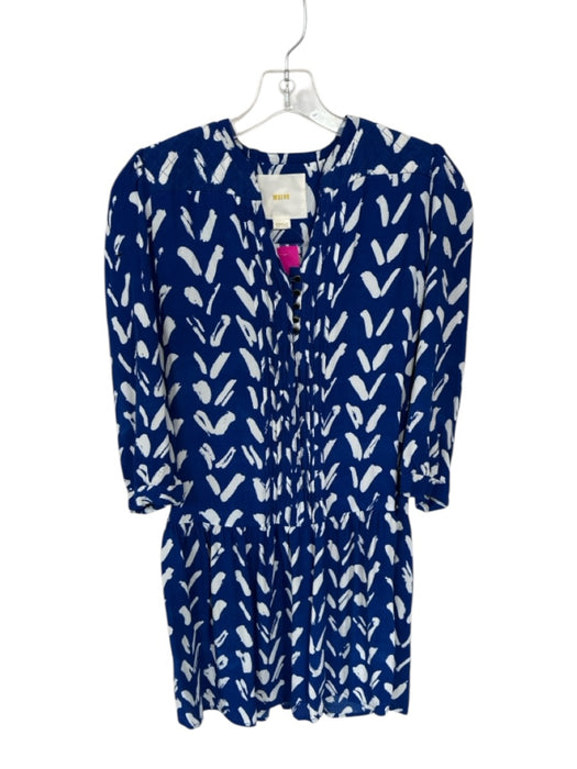 Maeve Size XS Blue & White 3/4 Sleeve Buttons Abstract Mini Dress Blue & White / XS