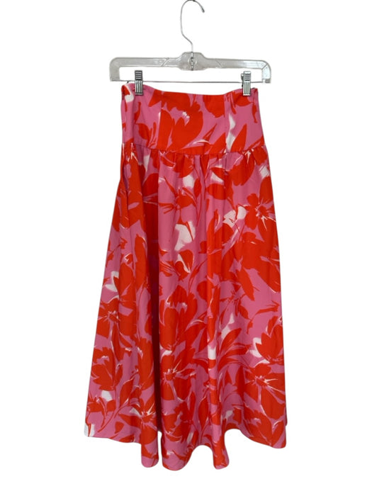 ML Monique Lhuillier Size 0 Pink & Orange Polyester Leaves Strapless Midi Skirt Pink & Orange / 0