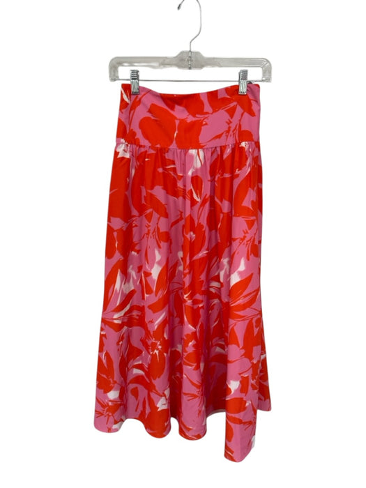 ML Monique Lhuillier Size 0 Pink & Orange Polyester Leaves Strapless Midi Skirt Pink & Orange / 0