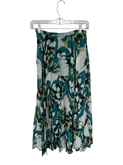 By Anthropologie Size 0 Teal Viscose Flowy Butterfly Wing Side Zip Midi Skirt Teal / 0