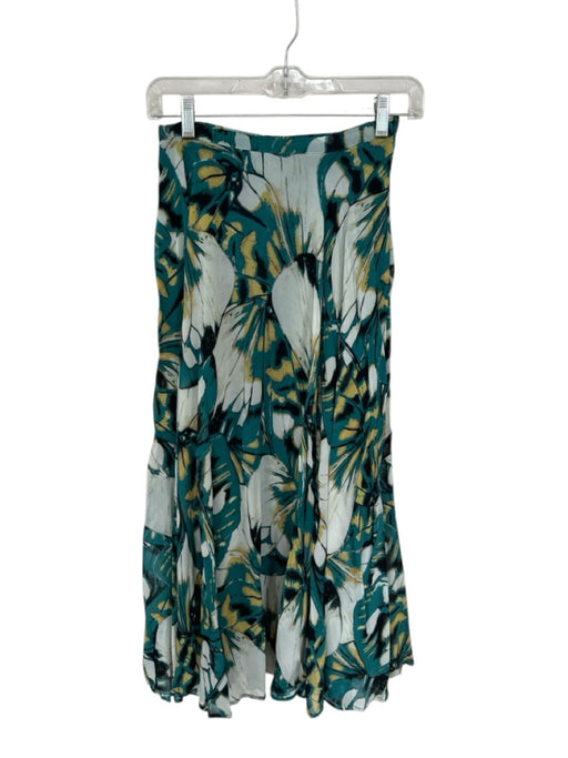 By Anthropologie Size 0 Teal Viscose Flowy Butterfly Wing Side Zip Midi Skirt Teal / 0