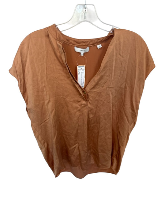 Vince Size XS Burnt Sienna Silk Cap Sleeve V Neck One Button Top Burnt Sienna / XS