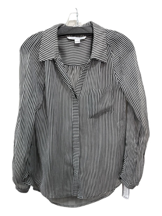Diane Von Furstenberg Size 6 Black & White Silk Striped Collared Button Up Top Black & White / 6