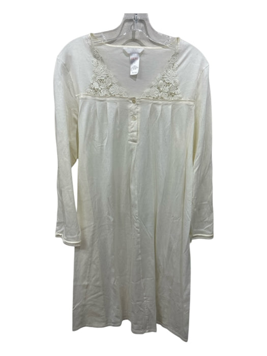 Hanro Size L White Cotton Long Sleeve Lace Detail 1/4 Button Dress White / L