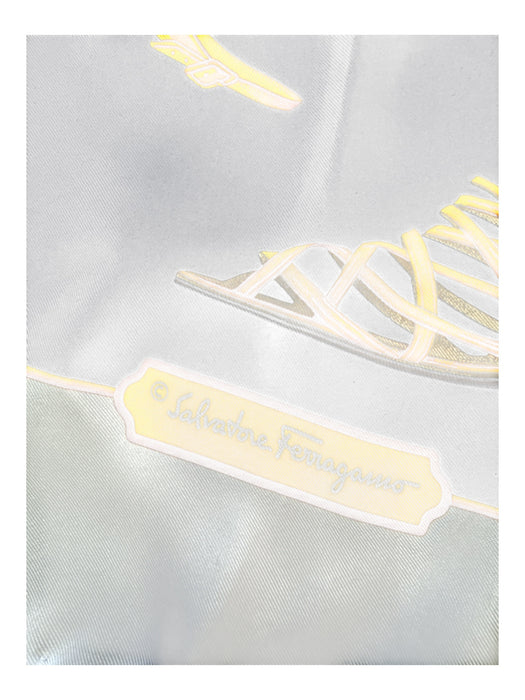 Salvatore Ferragamo Red, Yellow, White, Navy Silk Flowers Heel butterflies scarf Red, Yellow, White, Navy