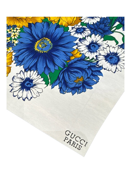 Gucci Blue, White, yellow Silk Floral Hat Print scarf Blue, White, yellow
