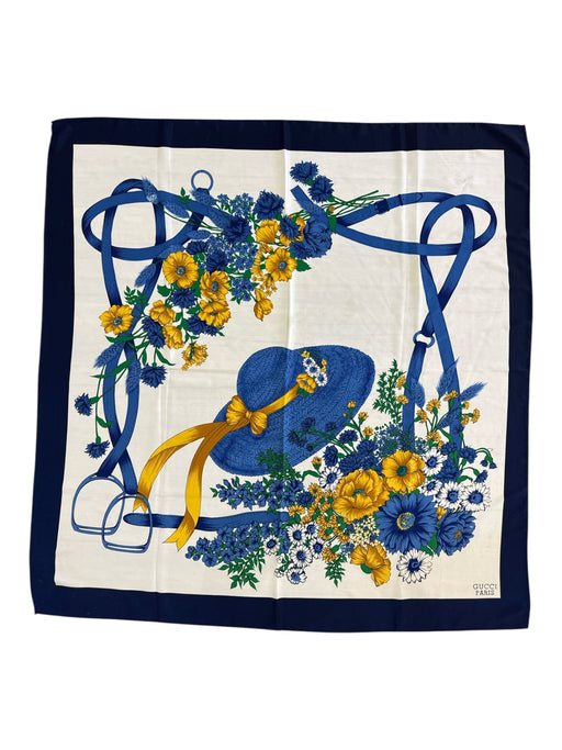 Gucci Blue, White, yellow Silk Floral Hat Print scarf Blue, White, yellow