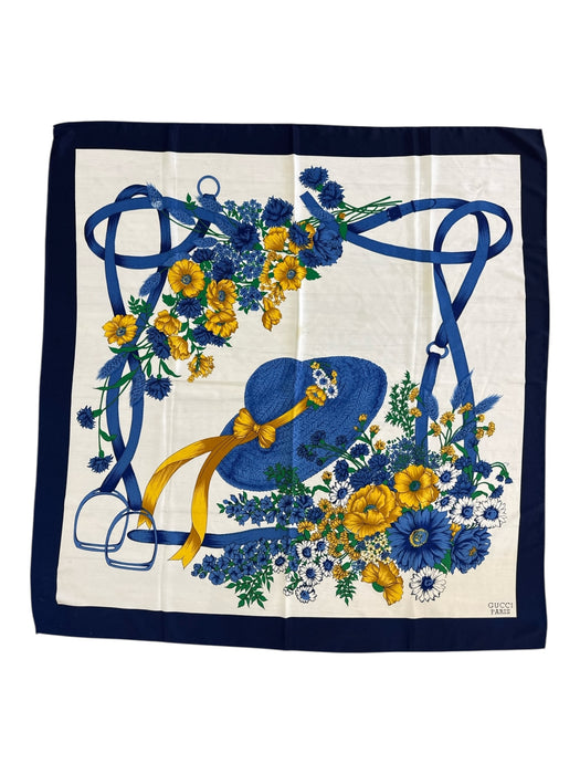 Gucci Blue, White, yellow Silk Floral Hat Print scarf Blue, White, yellow