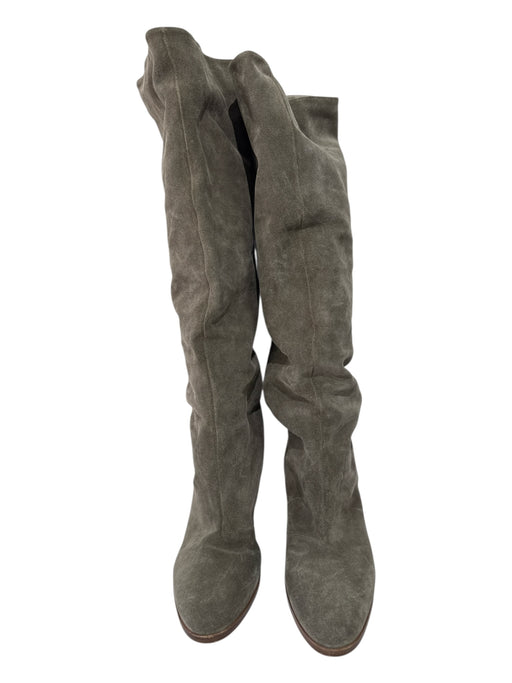 Vince Shoe Size 11 Taupe Gray Suede Block Heel Thigh High Almond Toe Boots Taupe Gray / 11