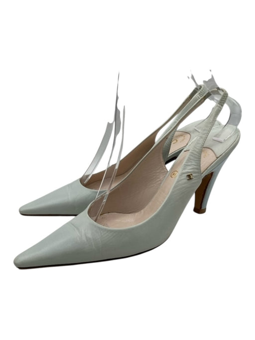 Chanel Shoe Size 37.5 Seafoam Green Leather gold logo Pointed Toe Pumps Seafoam Green / 37.5