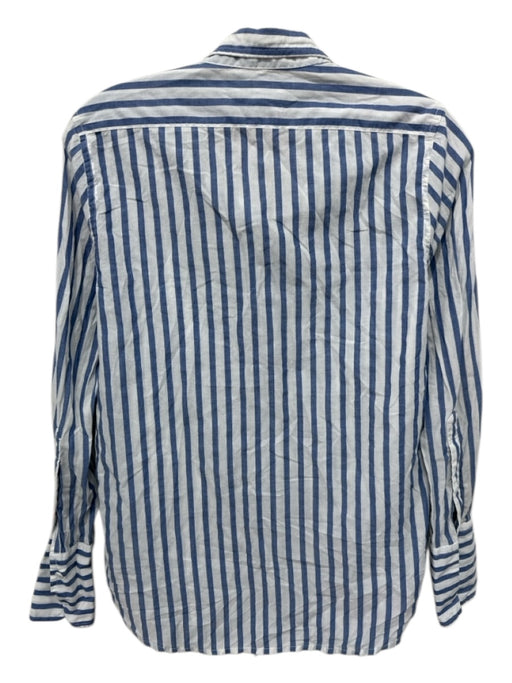 Nili Lotan Size S Blue & White Cotton Blend Long Sleeve Stripe Collar Button Top Blue & White / S