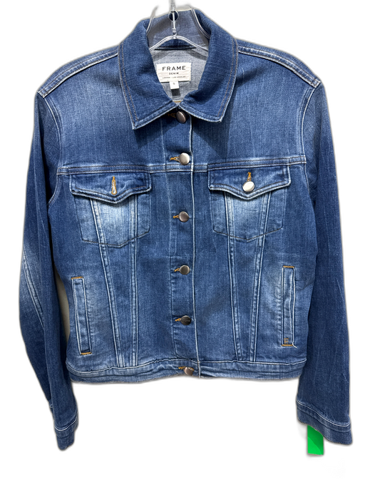Frame Size Small Medium Wash Cotton Denim Button Front Long Sleeve Collar Jacket Medium Wash / Small
