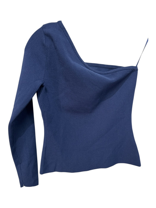 Milly Size P Navy Blue Viscose Blend Long Sleeve One Sleeve Knit Top Navy Blue / P
