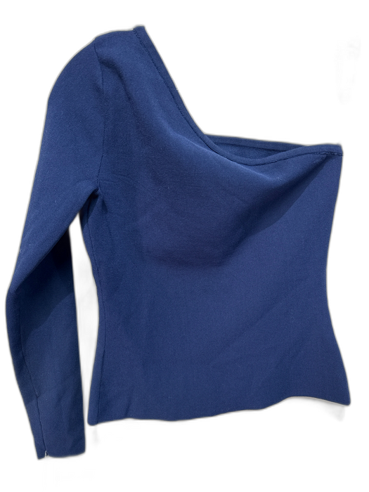 Milly Size P Navy Blue Viscose Blend Long Sleeve One Sleeve Knit Top Navy Blue / P