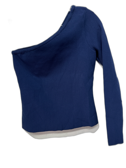 Milly Size P Navy Blue Viscose Blend Long Sleeve One Sleeve Knit Top Navy Blue / P