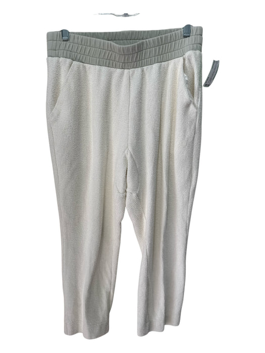Varley Size Medium Cream & Green Cotton Blend Elastic Waist Terry Cloth Pants Cream & Green / Medium