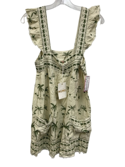 Show Me Your Mumu Size XS Green Linen & Viscose Palm Tree Ruffle Straps Dress Green / XS