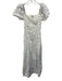 & Other Stories Size 2 White & Blue Linen Floral Square Neck Midi Dress White & Blue / 2
