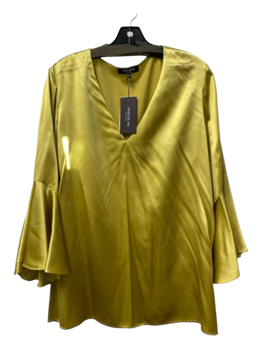 Lafayette 148 Size XXL Chartreuse Silk V Neck Long Bell Sleeve Side Slit Top Chartreuse / XXL