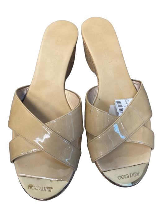 Jimmy Choo Shoe Size 39 Tan Patent Leather Cork Wedge Platform Strappy Shoes Tan / 39