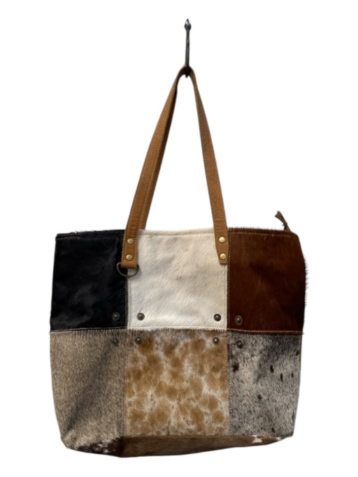 Myra Bag brown, black & tan Calf hair Leather Strap Patchwork Back Zip Bag brown, black & tan / Large