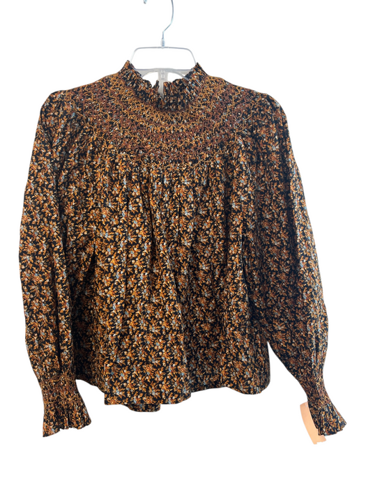 Doen Size Small Orange, Black & blue Cotton Leaf Print High Collar Sweatshirt Orange, Black & blue / Small