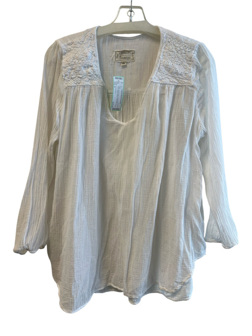 Current Elliot Size 0 White 100% Cotton Long Sleeve V Neck Balloon Sleeve Top White / 0