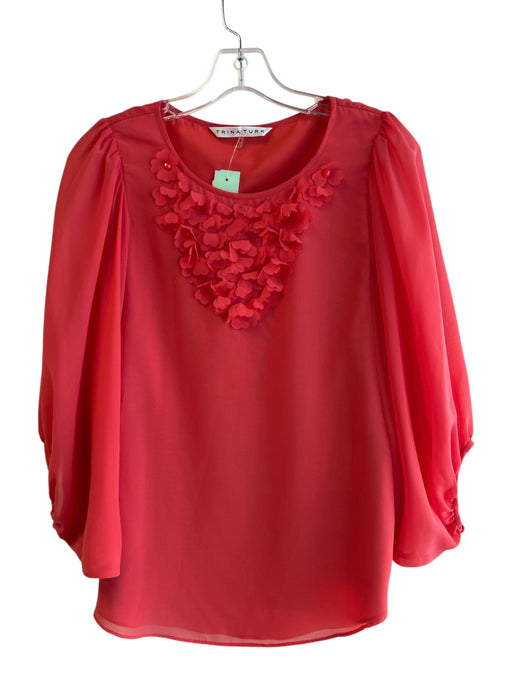 Trina Turk Size P coral Polyester Balloon Sleeves solid color Round Neck Top coral / P