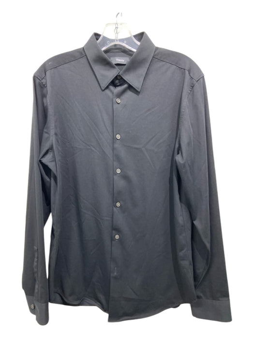 Theory Size M Black Cotton Blend Solid Button Down Men's Long Sleeve Shirt M