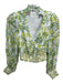 Alice + Olivia Size S White Green Yellow Cotton Blend Floral Deep V Smocked Top White Green Yellow / S