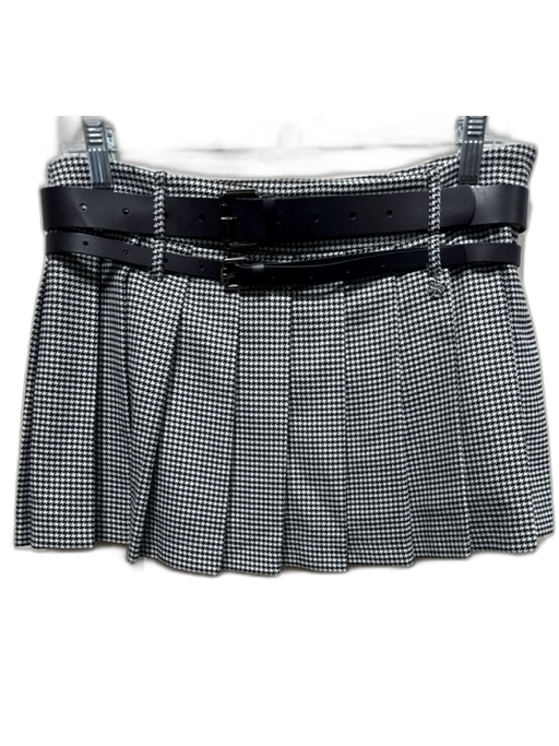 Aniye By Size XS Black & White Polyester Blend Pleated Houndstooth Mini Skirt Black & White / XS