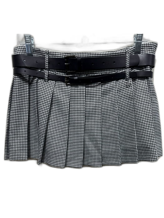 Aniye By Size XS Black & White Polyester Blend Pleated Houndstooth Mini Skirt Black & White / XS