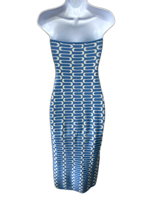 Reformation Size XS Blue & Cream Cotton Knit wavey stripe Strapless Midi Dress Blue & Cream / XS