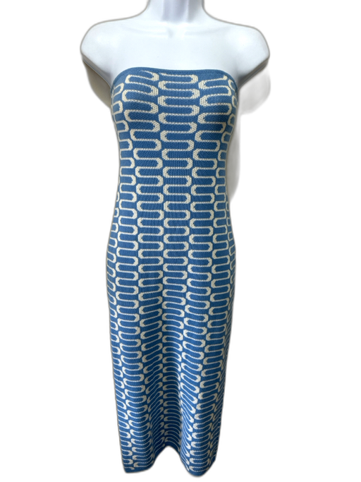 Reformation Size XS Blue & Cream Cotton Knit wavey stripe Strapless Midi Dress Blue & Cream / XS